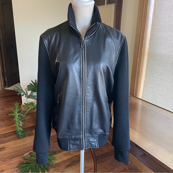 MICHAEL Michael Kors Black Leather and Knit Jacket Bomber Style size M - Picture 1 of 13